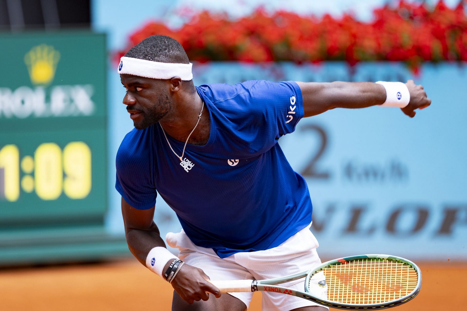 Tiafoe in action at the Mutua Madrid Open - Day Nine - Source: Getty